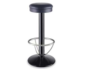 Sturdy heavy-duty bar stool. Contemporary design with upholstered swivel seat. Weighted base incorpo