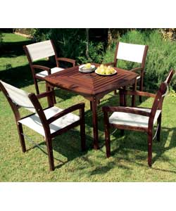 Square table - 90cm.4 texoline chairs. Table with 40mm parasol hole