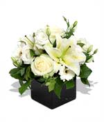 Cool as a cumulonimbus Snowy roses and milky lilies drift dreamlike above a compact mound of