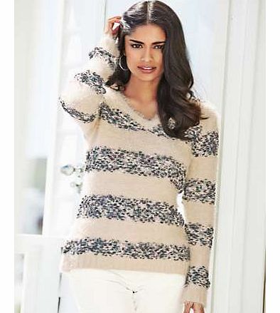 Snuggle up in this casual, cosy fluffy sweater. Featuring a v-neckline and textured, tonal chenille stripes. Sweater Features: Washable 70% Acrylic, 30% Polyamide Length approx. 65 cm (26 ins)