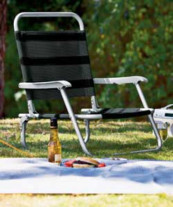 Polished aluminium frame with striped MeshTex UV resistant, weather proof, non-absorbent,