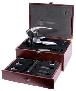Luxury wooden display case. Professional style effortless corkscrew. Corkscrew stand. Additional