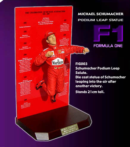 Die-Cast Resin statue of Schumacher leaping off th