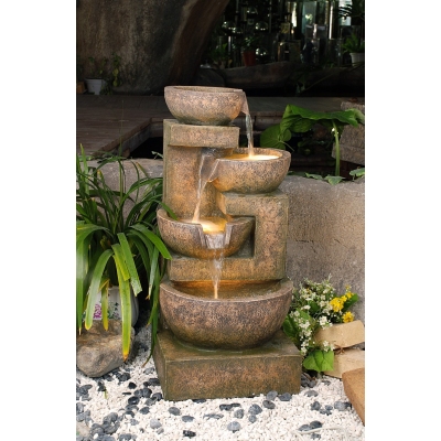 Unbranded Four Copper Granite Bowls Water Feature
