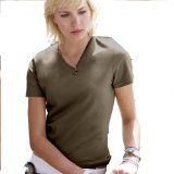Fruit of the Loom Lady-Fit V-Neck T Shirt, Chocolate, L