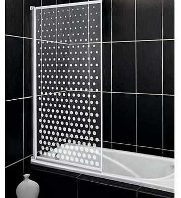 This fully framed white patterned shower screen is stylish as well as functional. It can be fitted to either end of the bath for left or right handed installation. It can be also be opened 90 degrees outwards for easy cleaning and access to taps. Sui