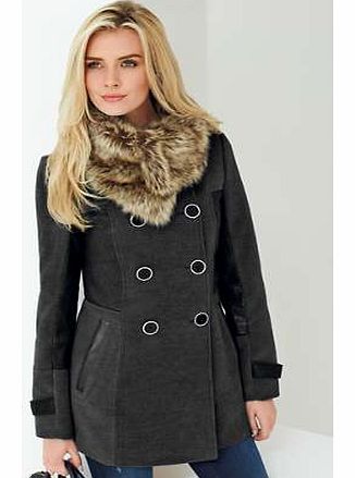 Unbranded Fur Trim Pea Coat