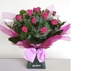 hot pink Roses and Gypsophilia