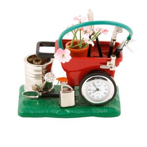 Unbranded Gardening Utensils and Wheelbarrow Miniature Clock