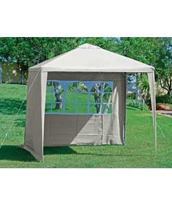 2.7m Square with 2 Side Panels. Size 2.7 x 2.7m.Height 2.3m.Weight 10.8kg.Cleaning instructions supp