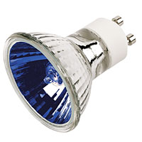 50W GU10. Mains halogen, coloured lamp with 1,500 hours average rated life. No transformer