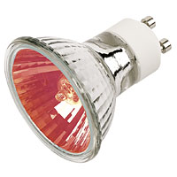 50W GU10. Mains halogen, coloured lamps with 1,500 hours average rated life. No transformer