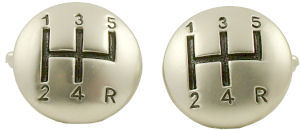 A great set of silver coloured gear level cufflinks.