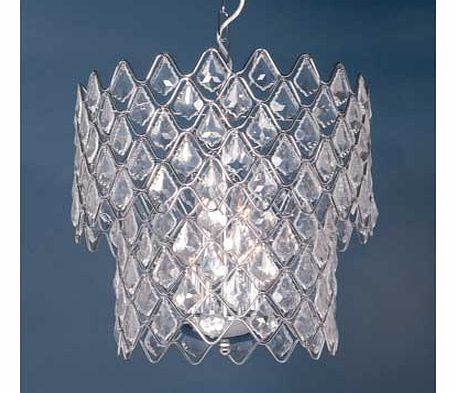 The Gem 2 Tier Chrome Ceiling Light is decorated with glittering crystal gems. It will bring a glamorous touch to your dandeacute;cor creating a sparkling light that fills the entire room. Size H37. W36.5. D36.5cm. Drop 37cm. Diameter 36.5cm. Suitabl