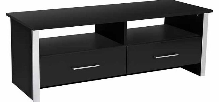 Both stylish and contemporary. the black Genova TV entertainment unit features sleek. sturdy surfaces and shiny. chrome effect edges giving a bold finish to a modern home. With two drawers and a spacious surface. this unit will ensure that your media