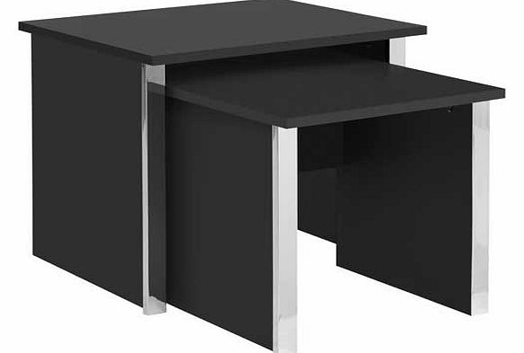 Both stylish and contemporary. the black Genova nest of tables features sleek. sturdy surfaces and shiny. chrome effect edges giving a bold finish to a modern home. These tables are a great solution if you are pushed for space as they will convenient