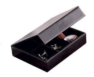 Unbranded Gentlemans Leather Organiser Box - Black Plain