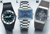 Brushed steel bracelet with a chrome finish case and a blue sunray dial with date feature. Water