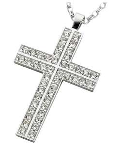 Unbranded Gents Ice Sterling Silver Cubic Zirconia Cross Pendant.