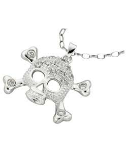 Unbranded Gents Ice Sterling Silver Cubic Zirconia Skull Pendant