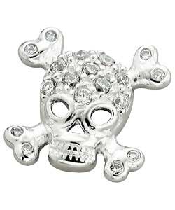 Unbranded Gents Ice Sterling Silver Cubic Zirconia Skull Stud Earring