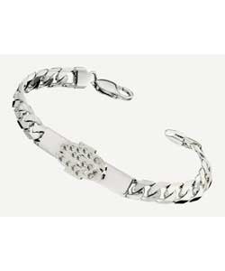 Gents Silver Cubic Zirconia Set Dollar ID Bracelet