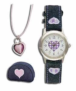 Girls 3 Piece Denim Watch Set