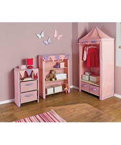 Lilac and pink removable fabric covers and wood,  consisting of single wardrobe with two drawers (H)