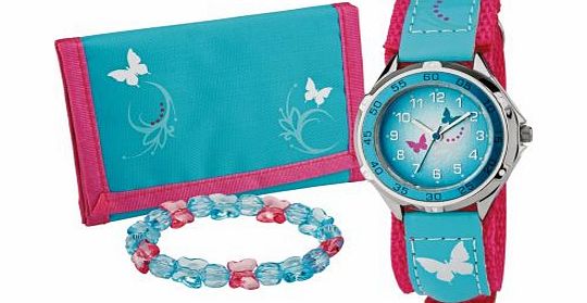Unbranded Girls Aqua and Pink Velcro Watch Set