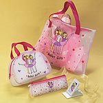 Includes shoulder bag, small bag, pencil case and folding mirror