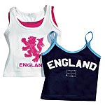 1 strappy and 2 vests with knot backs. With applique and print detail. Washable. Cotton