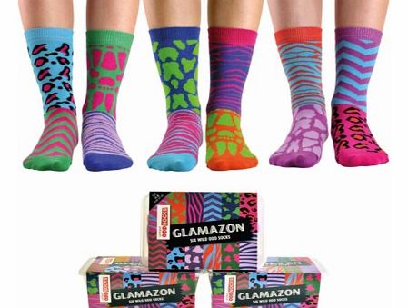 Glamazon - Animal Print Odd SocksThese gorgeous brightly coloured, animal print design odd socks are perfect for the girl with a bit of a wild side.The Glamazon socks are 6 individual socks which you can mix and mismatch together to suit your mood. T