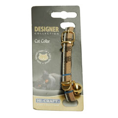 Felt-lined, checked design collar with colour band, elastic and brass buckle fastening, and brass be