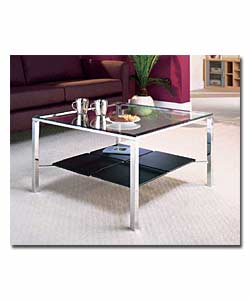 Glass and Faux Leather Square Coffee Table