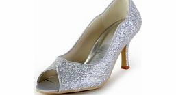 Heel Height（cm） : 8 Heel Type : Stiletto Heel Occasion : Evening Party Wedding Ceremony Shoes Style : Pumps Show Color : Silver Season : Autumn Spring Summer Size : 34 35 36 37 38 39 40 41 42 Lining Material : Leatherette Upper Material : Glitter