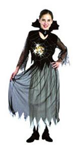 A new trend in witch costume... glamour that glows! Costume includes skirt, web shaped collar and li