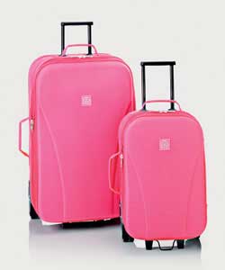 2 piece trolley case set. Pink. Polyester. Soft. Quick release straps. Security / clothes retaining 