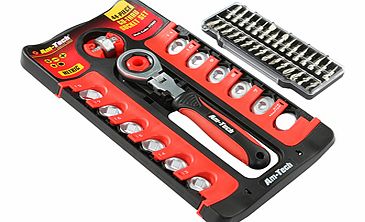 All the tools youll need for almost any job, packed into a neat storage case just 30 x 16cm. No ordinary tool kit, this one comes with a universal flexi-head handle with effort-saving ratchet action. You can insert any of the supplied bits or socket