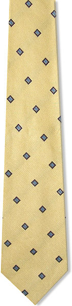 A lovely golden woven silk tie with a blue diamond pattern