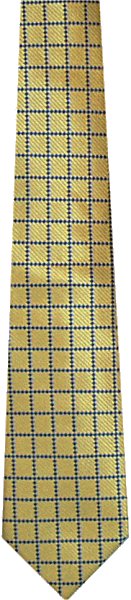 A lovely thick yellow/gold woven tie with a blue square fence pattern