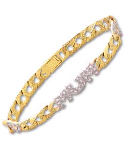 Gold Plated Silver Cubic Zirconia Mum and Heart Bracelet