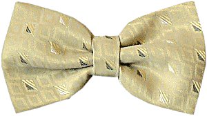 A gold bow tie with a square pattern
