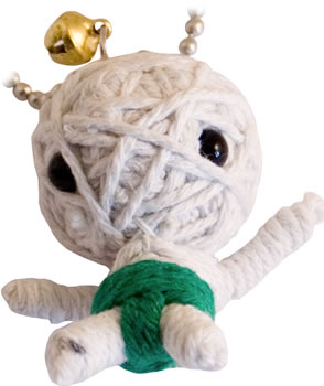 Give some good Voodoo. Forget the dark reputation of Voodoo and embrace the awesome positive power its little helpers can bring to you and your loved ones. Whether you need protection, help with love or just a little luck, these handsome string dolls