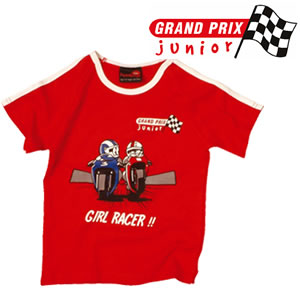 A smashing 100 cotton Bike Girl Racer T-Shirt from the Grand Prix Juniors range. This red top has a 
