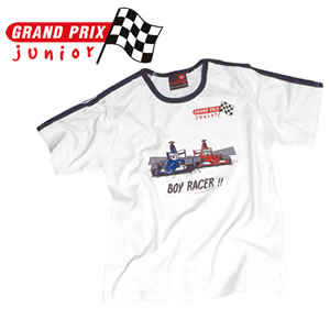 A smashing 100 cotton Car Boy Racer T-Shirt from the Grand Prix Juniors range. This white top has a 