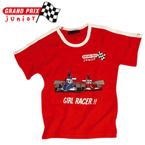 A smashing 100 cotton Car Girl Racer T-Shirt from the Grand Prix Juniors range. This red top has a c