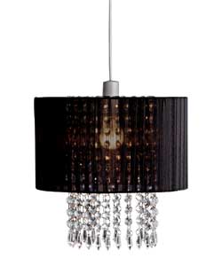 Black with clear acrylic beads.Metal, fabric and plastic.Suitable for use with low energy bulbs.Diam