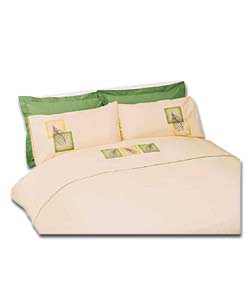 Green Fern Embroidered Double Duvet Cover Set