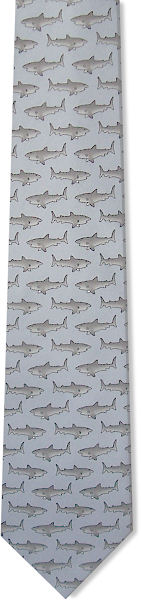 A great silver grey shark tie covered in lots of little grey sharks
