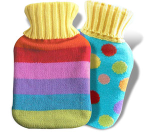 These huggable groovy mini hot water bottles come wrapped inside their own woolly jumpers, and altho